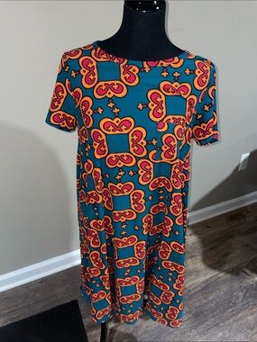 LuLaRoe Teal Dress with Orange and Pink Paisley Motif